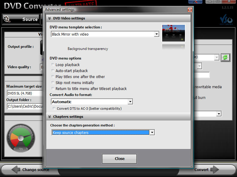 DVD video settings